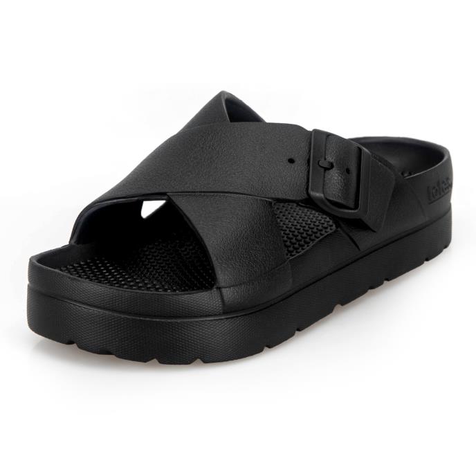 totes® SOLBOUNCE Ladies Cross Front Buckle Slider Black Extra Image 2